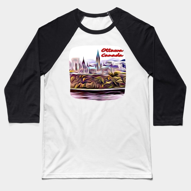 Ottawa Canada Skyline Painting Baseball T-Shirt by YegMark